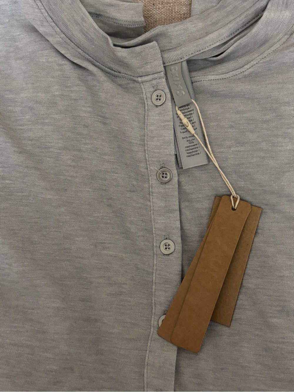 SKIMS Light Blue Long Sleeve Henley Top - Pale Gray - Picture 4 of 5